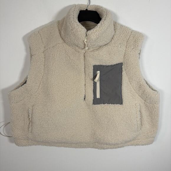 Oli & Hali Sherpa Polar Fleece Cropped Vest XL Fuzzy 1/4 Zip Outdoor Cream Ivory - Picture 9 of 9